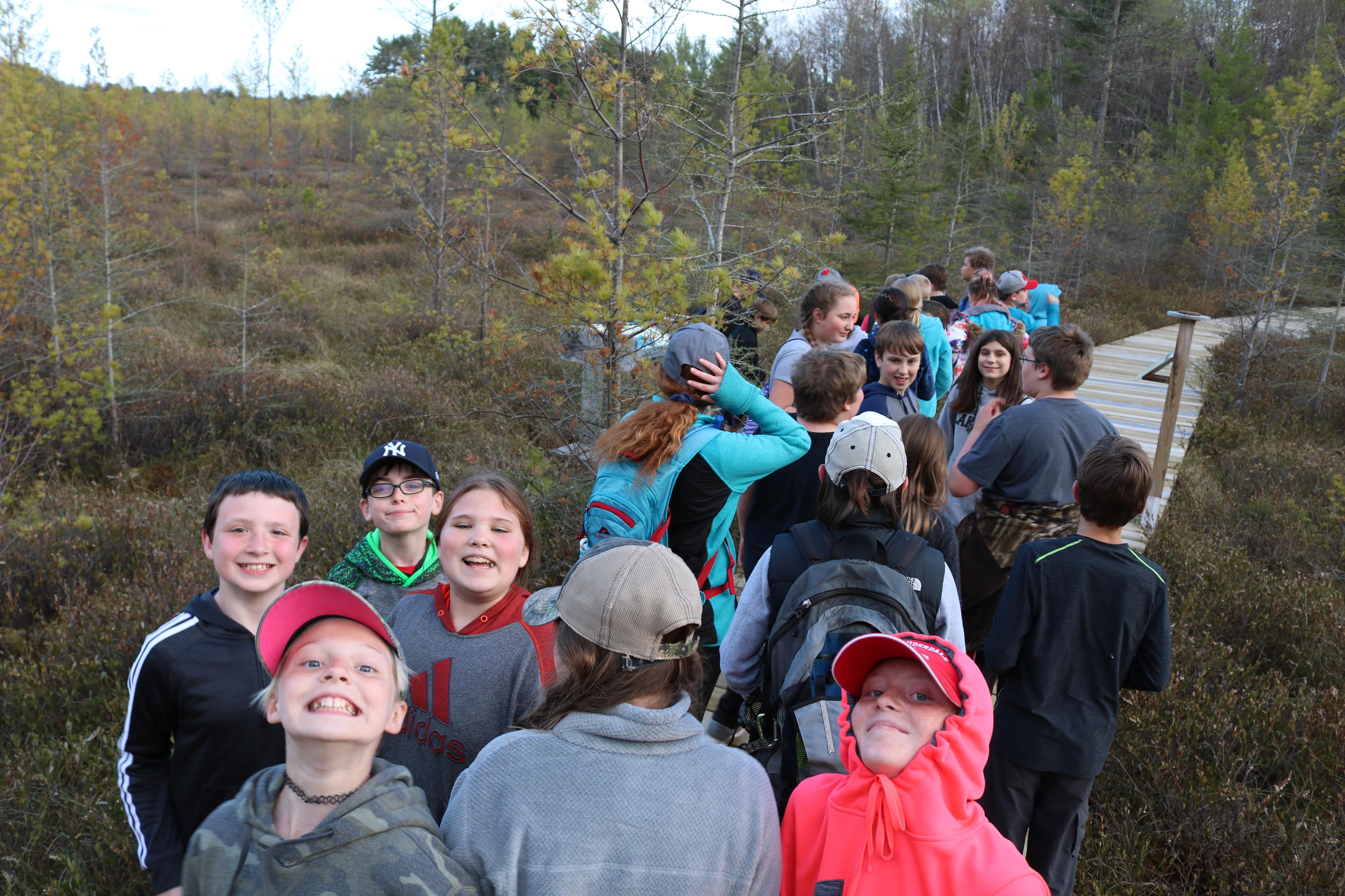 Students hiking during outdoor education